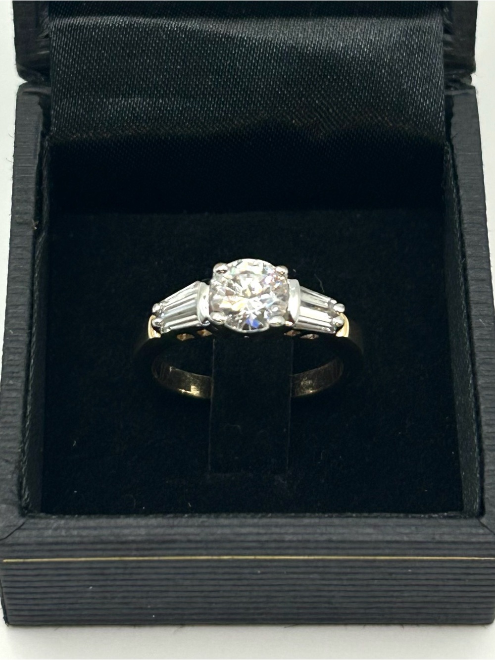 Classic Solitaire Round-Cut & Baguette Ring in Gold Tone